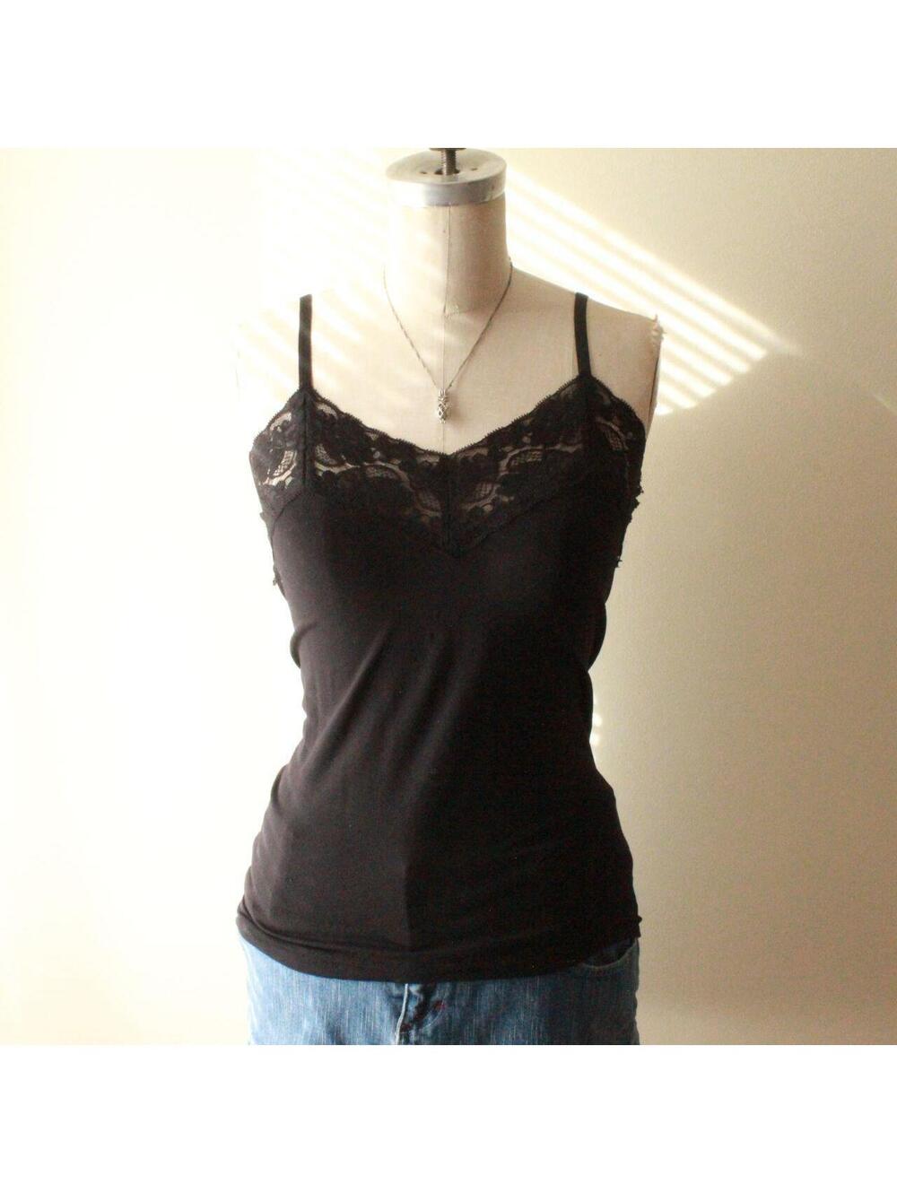 Cynthia Rowley Black Lace Trim Adjustable Strap Cami Top Size Large